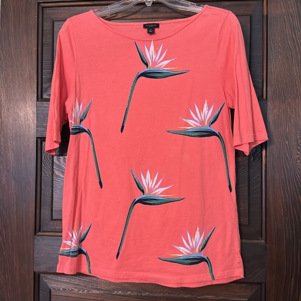 Ann Taylor Factory Relaxed 3/4 Sleeve Blouse in Black and Orange